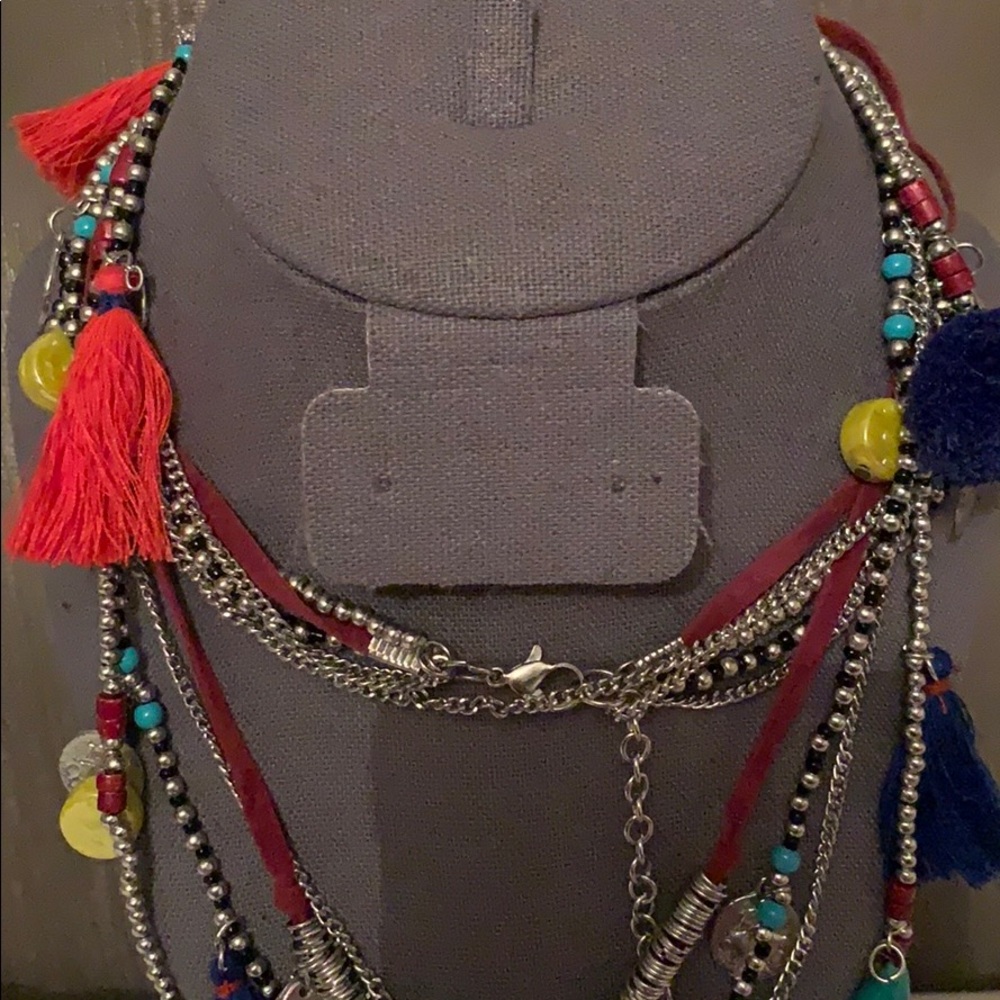 Multiple Strand Necklace With Colored Tassels - image 3